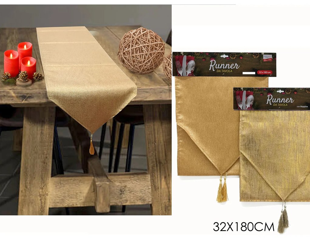 Χριστουγεννιάτικος Runner Τραπεζιού Χρυσό 32x180cm Σε 2 Σχέδια
