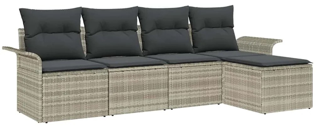 vidaXL Σετ Καναπέ Κήπου με μαξιλάρι 5 pcs Ανοιχτό γκρι Πολυ ράταν