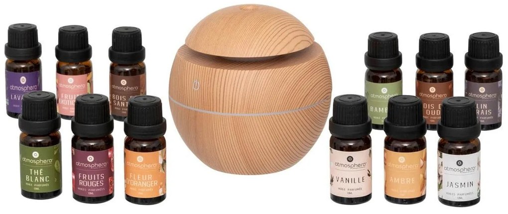 Σετ Διαχύτης αιθέριων ελαίων & Αρωματικά έλαια Atmosphera με χωρητικότητα 130ml, φωτισμό LED και σύνδεση USB