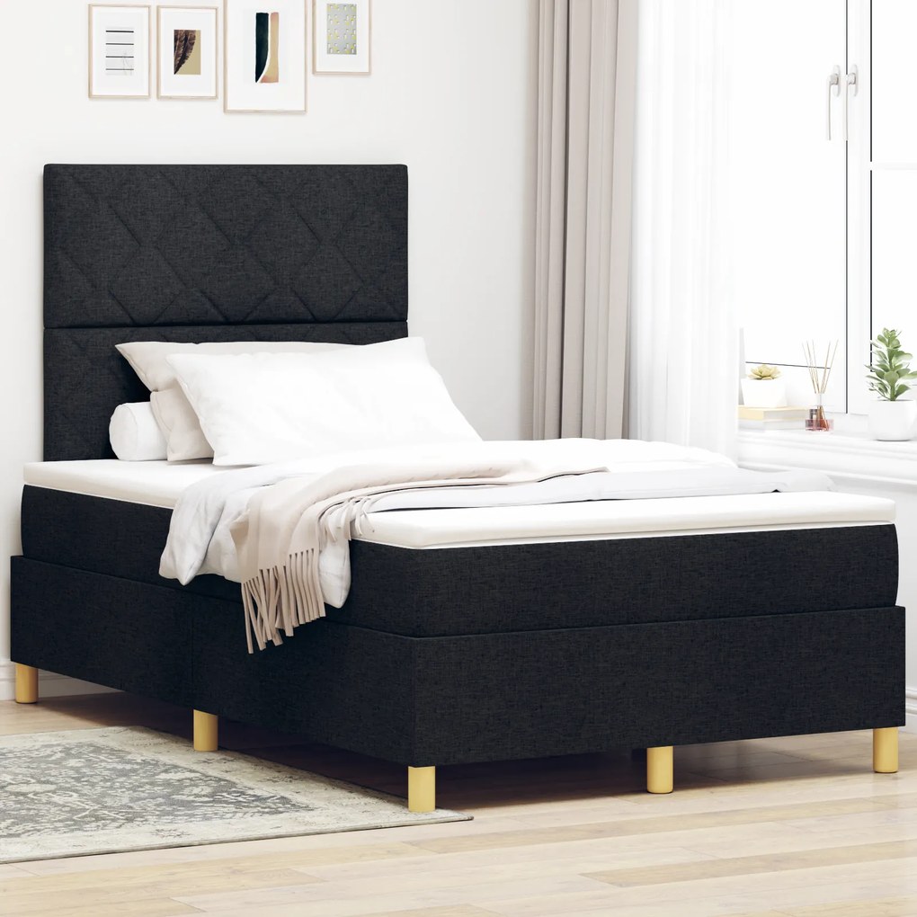 vidaXL Κρεβάτι Box Spring της  με στρώμα & LED Μαύρο 120x200 εκ. Ύφασμα
