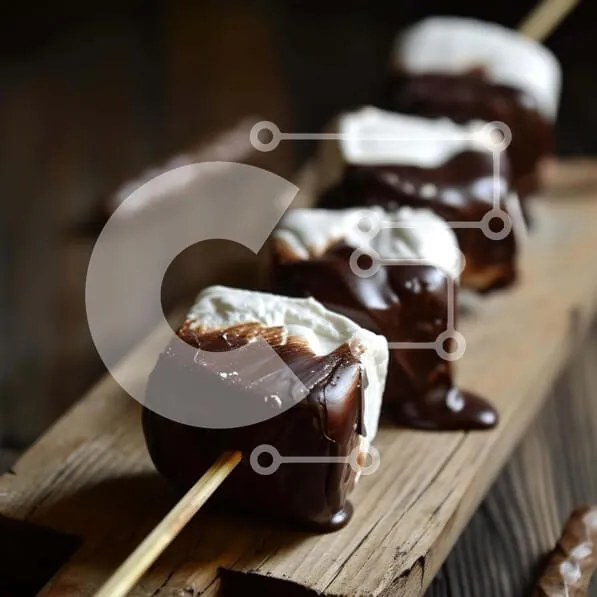 Intra Συλλεκτικό Ξύλινο Παζλ Plywood  4mm - Marshmallows με σοκολάτα σε ξύλινη σανίδα κοπής Σε Ξύλινο Κουτί - Διαστάσεις: 10x10 cm – 25 κομμάτια
