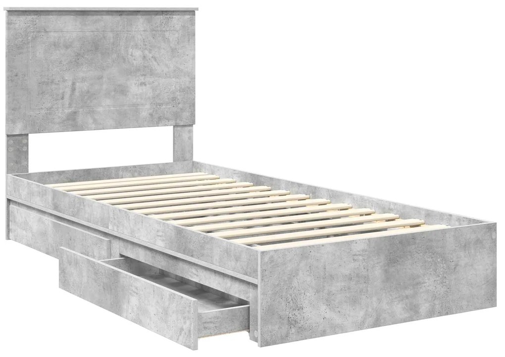 vidaXL Κρεβάτι Αποθήκης Σκυρόδεμα Γκρι 90 x 190 cm Επεξεργασμένο ξύλο