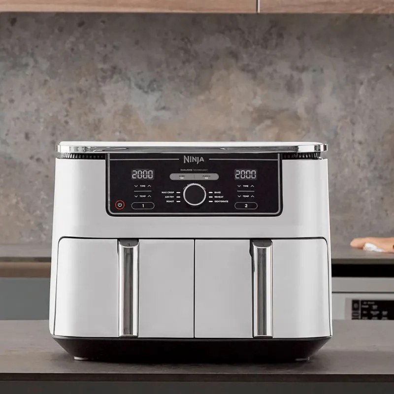Ninja AF400EUWH διπλή φριτέζα θερμού αέρα, 2470W, 9,5 l, 6 προγράμματα, 40-240 C, ανεξάρτητες ζώνες, Λευκό