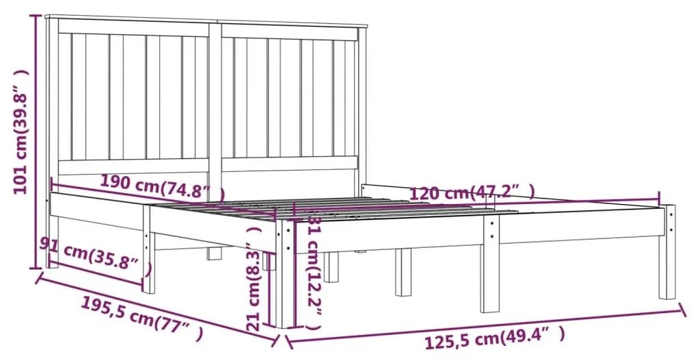 Πλαίσιο Κρεβατιού 120 x 190 εκ. Μασίφ Πεύκο Small Double - Καφέ