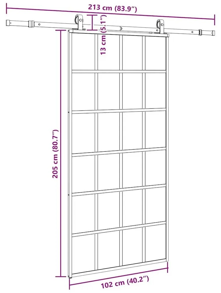 Συρόμενη πόρτα με σετ υλικού Μαύρο 102x205 cm ESG Γυαλί - Μαύρο