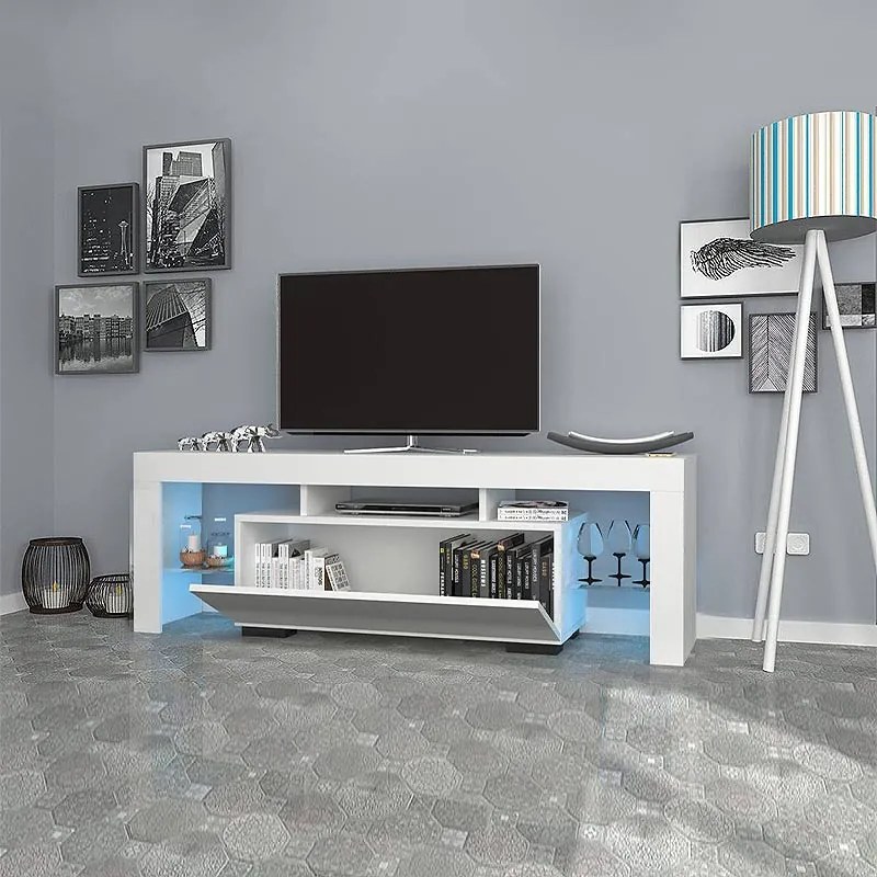 Έπιπλο τηλεόρασης Stilo Megapap με φωτισμό LED χρώμα λευκό 150x37x52εκ.