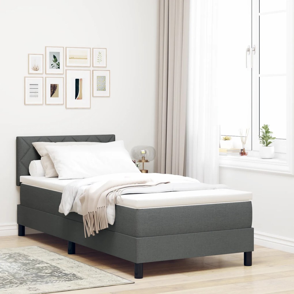 vidaXL Κρεβάτι Box Spring με Στρώμα Σκούρο Γκρι 90x200 εκ. Ύφασμα