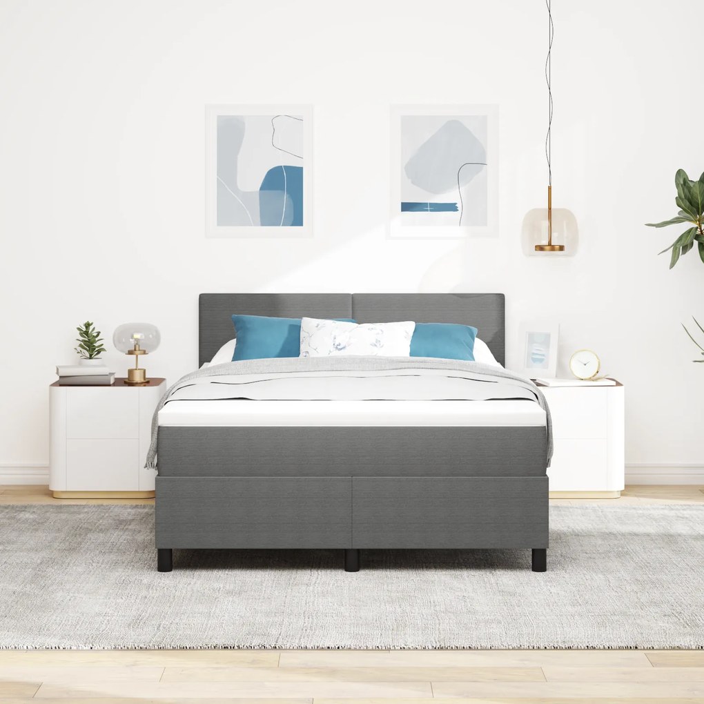 vidaXL Κρεβάτι με Βάση και Στρώμα & Φως LED Γκρι 140x200 cm Ύφασμα Κορδούρα