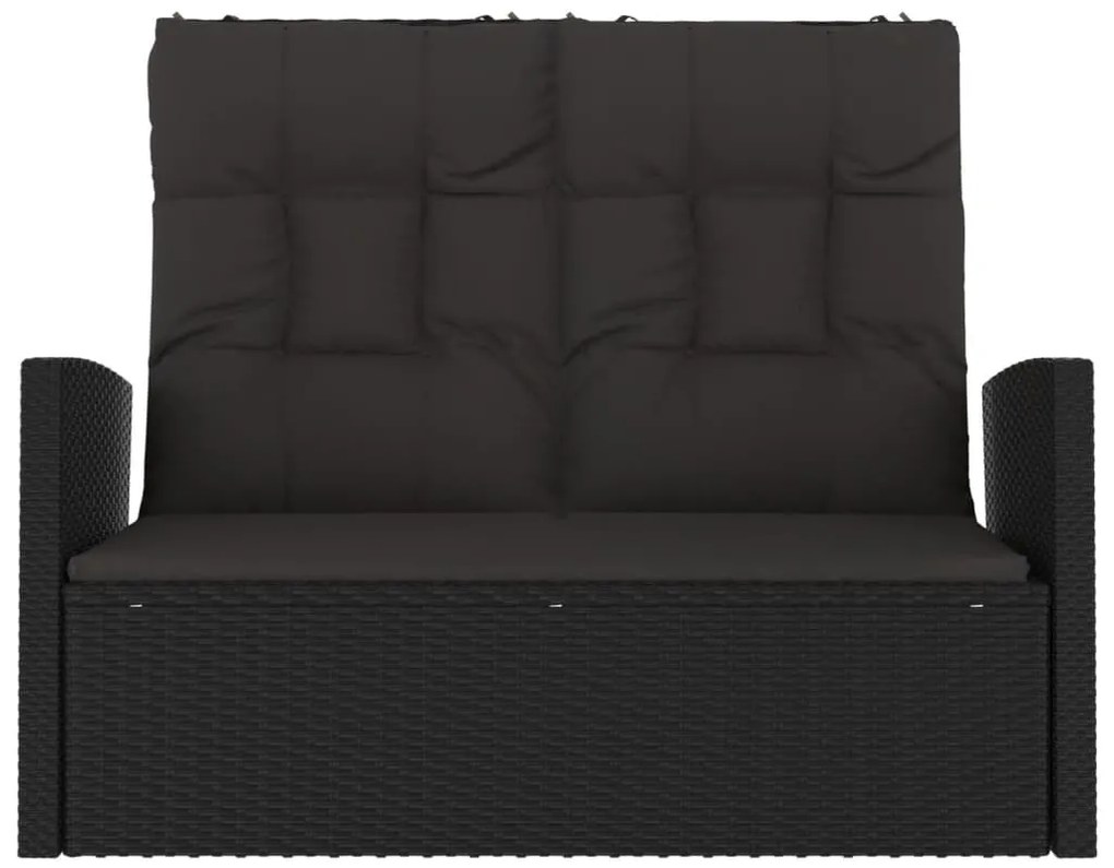 vidaXL Πάγκος Κήπου Ανακλινόμ. με Μαξιλάρια Μαύρος 118 εκ. Συνθ. Ρατάν