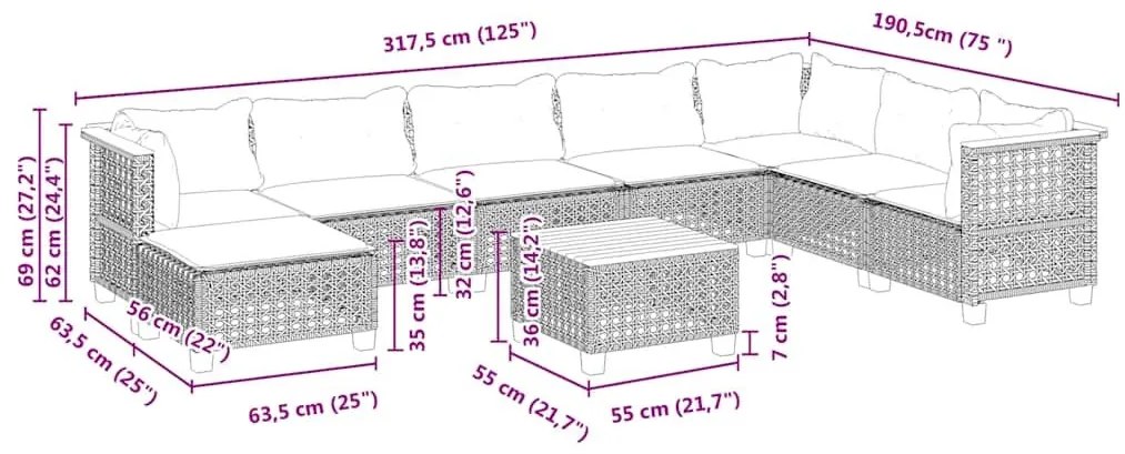 Σαλόνι Κήπου Σετ 9 τεμ. Μπεζ Συνθετικό Ρατάν με Μαξιλάρια - Μπεζ