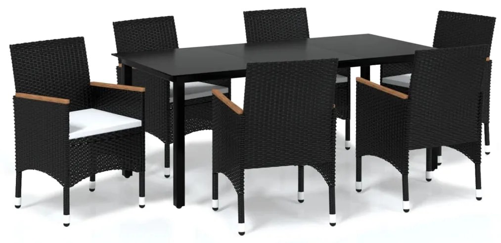 vidaXL Σετ Τραπεζαρίας Κήπου 7 τεμ. Μαύρο Συνθετικό Ρατάν με Μαξιλάρια