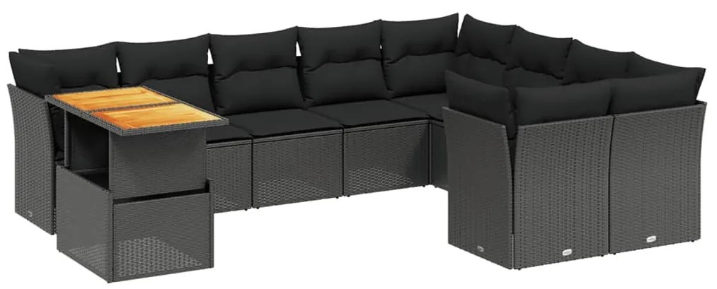 vidaXL Σαλόνι Κήπου Σετ 10 Τεμαχίων Μαύρο Συνθετικό Ρατάν με Μαξιλάρια