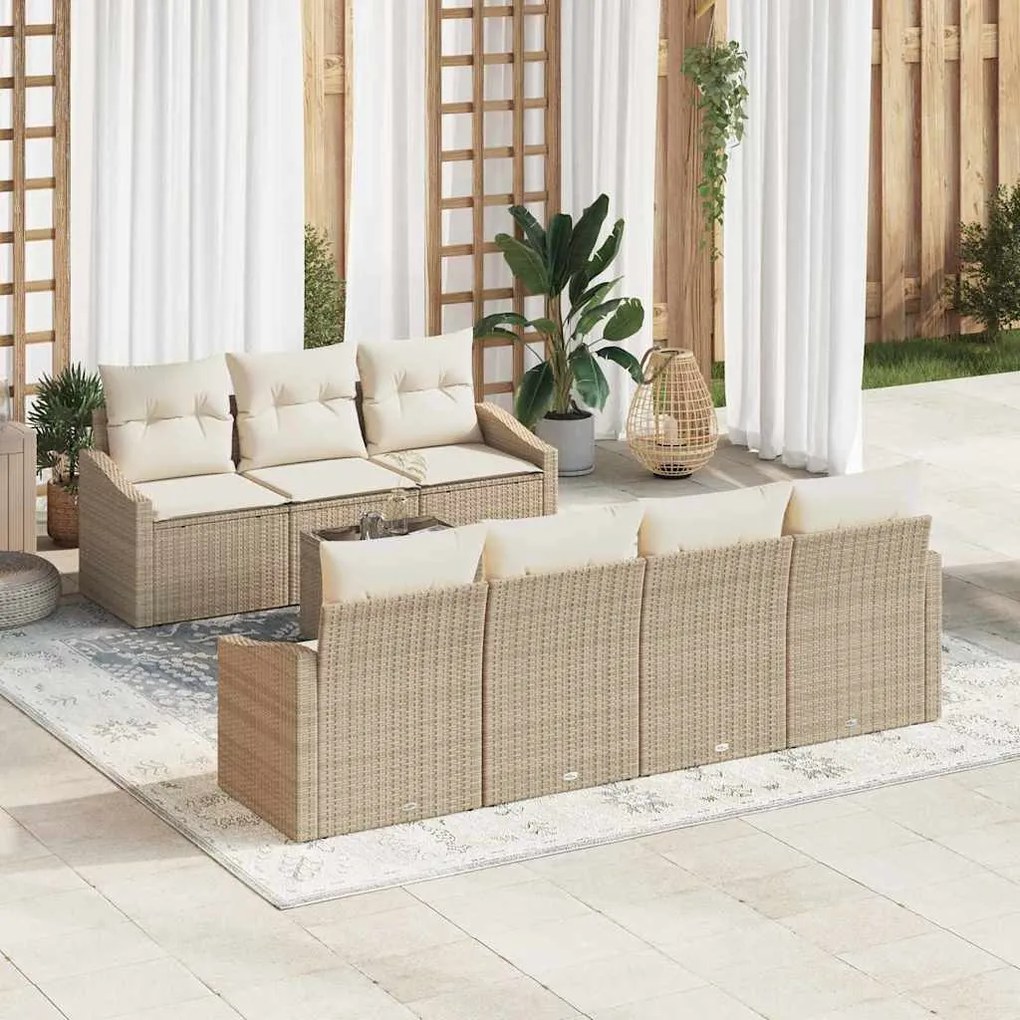 vidaXL Σετ Καναπέ Κήπου με μαξιλάρι 8 pcs Μπεζ, Κρέμα 55 x 55 x 37 εκ
