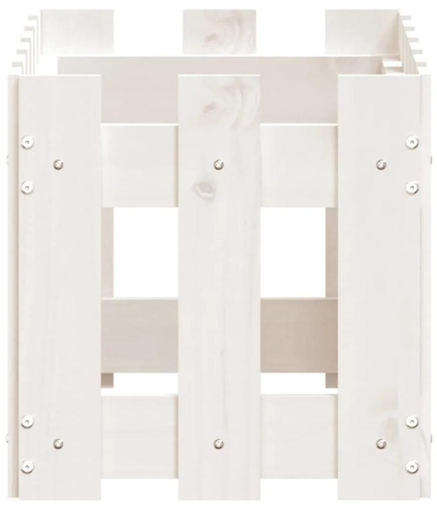 Ζαρντινιέρα με Σχέδιο Φράχτη Λευκή 60 x 30 x 30 εκ. Μασίφ Πεύκο - Λευκό