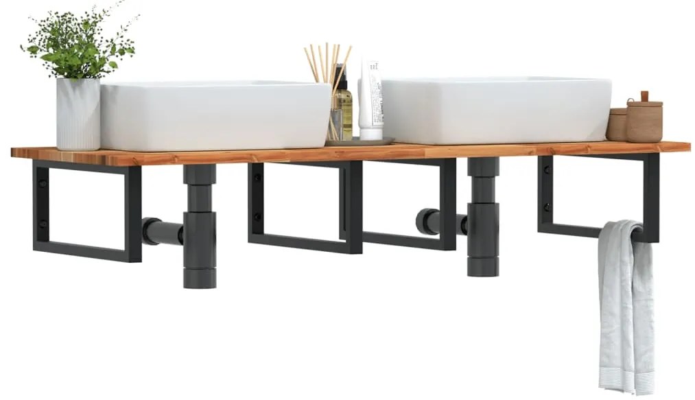 Ράφι Νιπτήρα Τοίχου από Ατσάλι / Μασίφ Ξύλο Ακακίας
