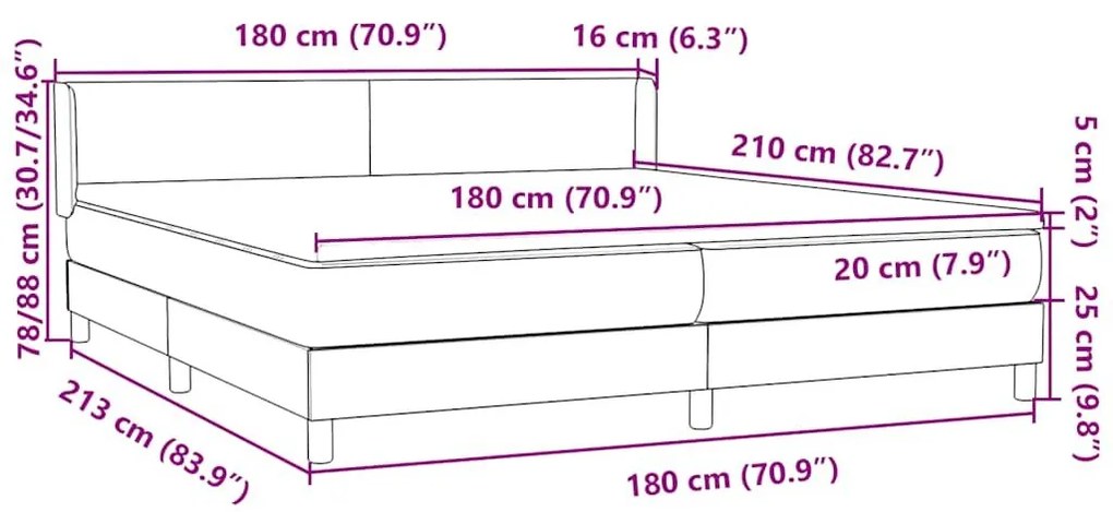 Κρεβάτι Boxspring με Στρώμα Ανοιχτό Γκρι 180x210 εκ. Βελούδινο - Γκρι