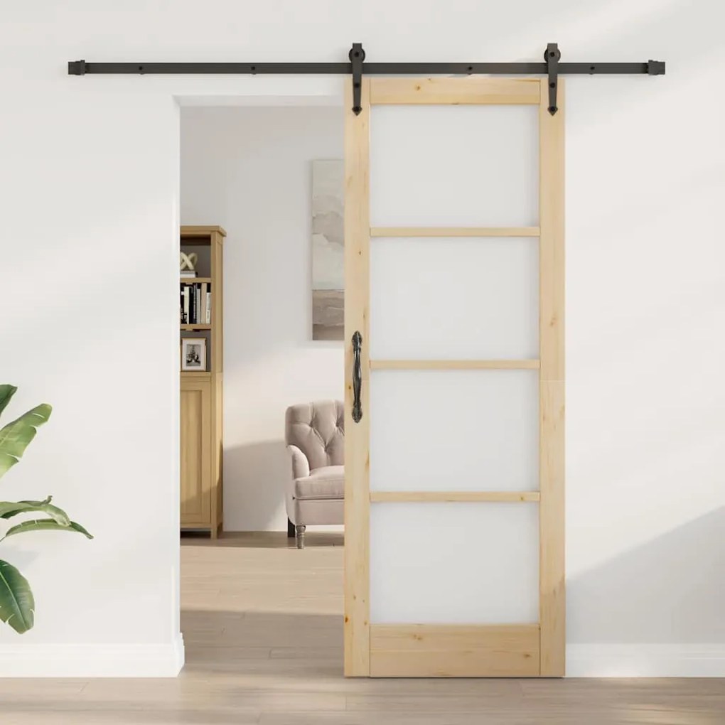 vidaXL Συρόμενη Πόρτα Χειροκίνητος Καφέ 78 x 211 εκ Ξύλο και μέταλλο