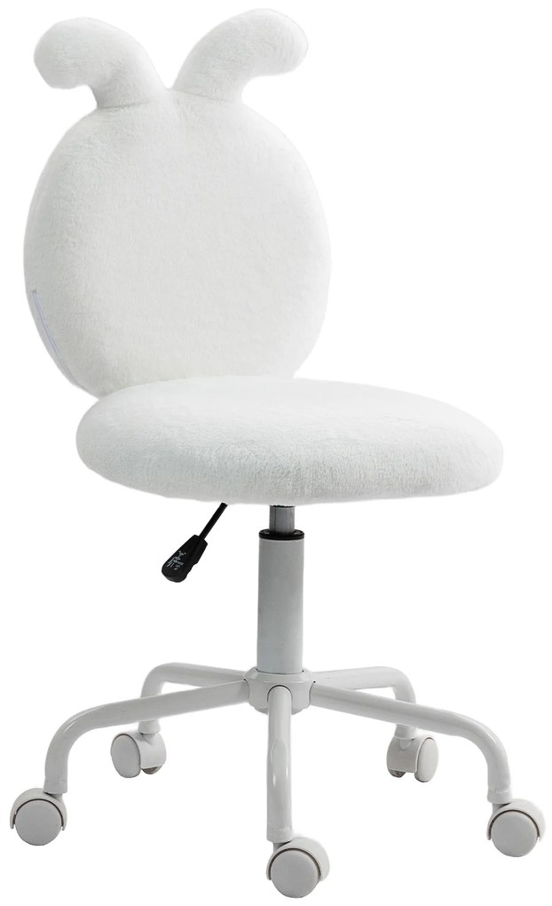 HOMCOM Πολυθρόνα γραφείου με αυτιά κουνελιού, περιστρεφόμενη καρέκλα γραφείου, περιστρεφόμενη, ψεύτικη γούνα, λευκό