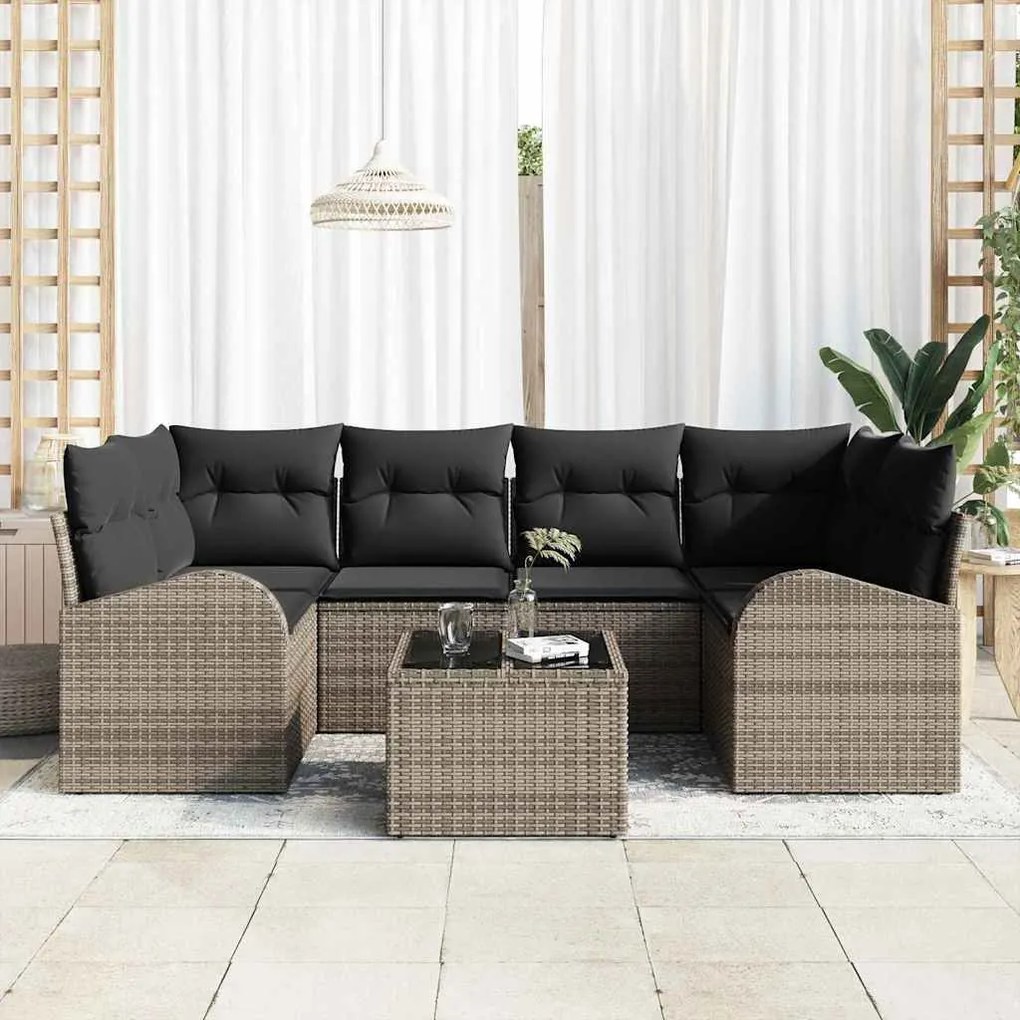 vidaXL Σετ Καναπέ Κήπου 7 pcs Γκρι 55 x 55 x 37 εκ Πολυ ράταν