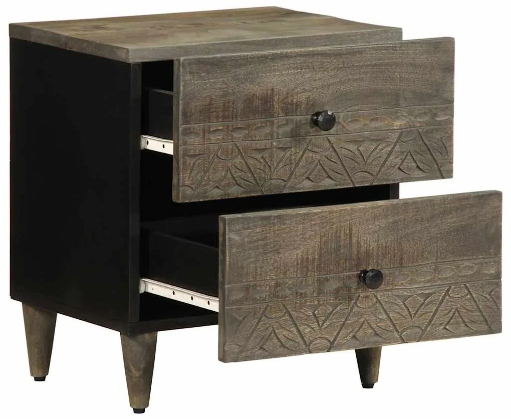 Κομοδίνα 2 τεμάχια ανοιχτό γκρι 40x33x46 cm μασίφ ξύλο Mango - Γκρι