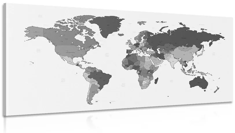Εικόνα λεπτομερούς παγκόσμιου χάρτη σε ασπρόμαυρο - 120x60