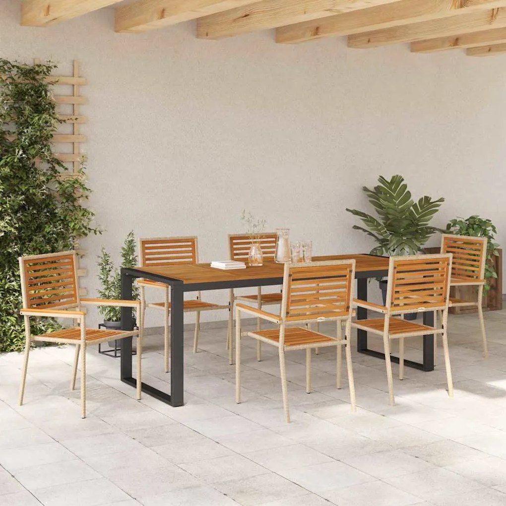 vidaXL Σέτ φαγητού για κήπο 7 pcs Μπεζ, Καφέ 200 x 80 x 75 cm