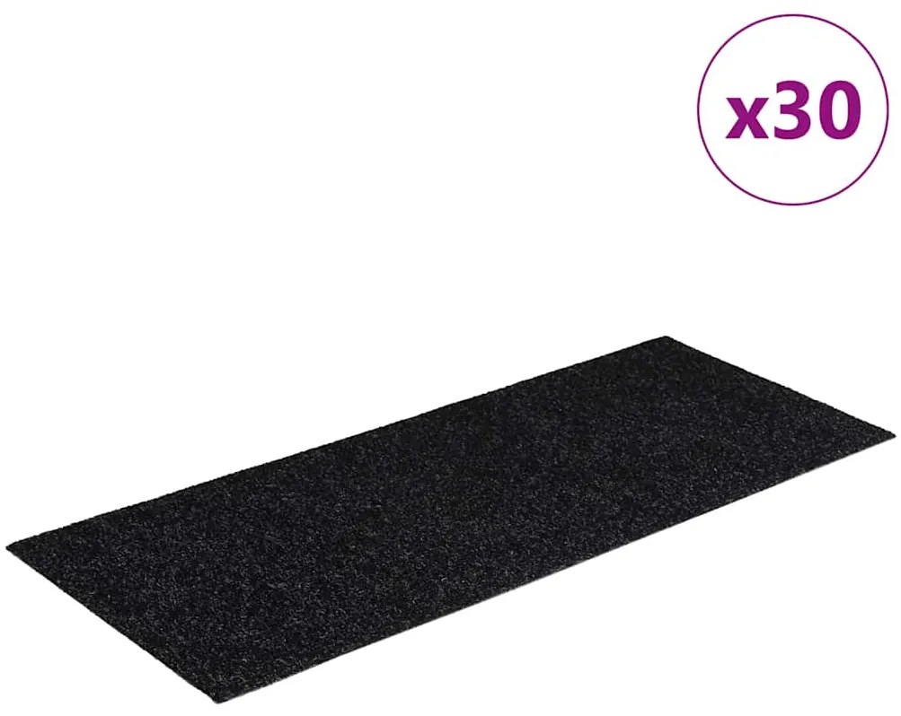 vidaXL Αυτοκόλλητα Πατάκια Σκαλιών 30 τεμ. Μαύρα Ορθογώνια 60x25 εκ.