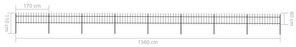 vidaXL Κάγκελα Περίφραξης με Λόγχες Μαύρα 13,6 x 0,6 μ. από Χάλυβα