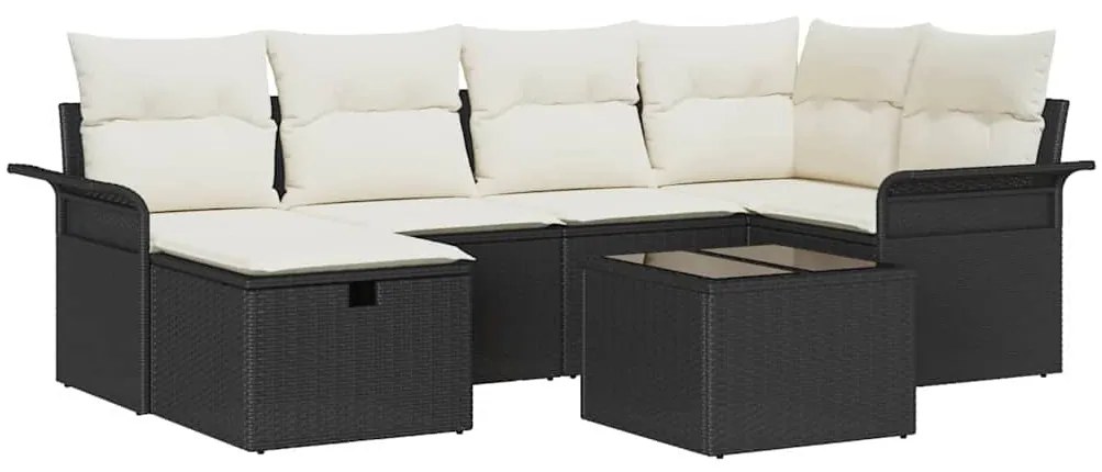 vidaXL Σετ Καναπέ Κήπου 7 pcs Μαύρο και κρεμ 242.5 x 132.5 x 85 εκ.