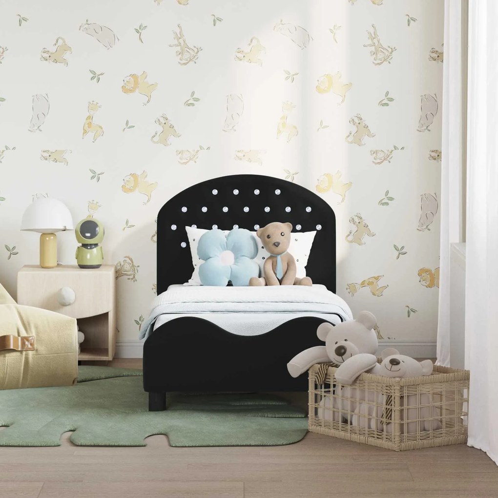 vidaXL Κρεβατική βάση για παιδιά με προσκέφαλο Μαύρο 70 x 140 cm