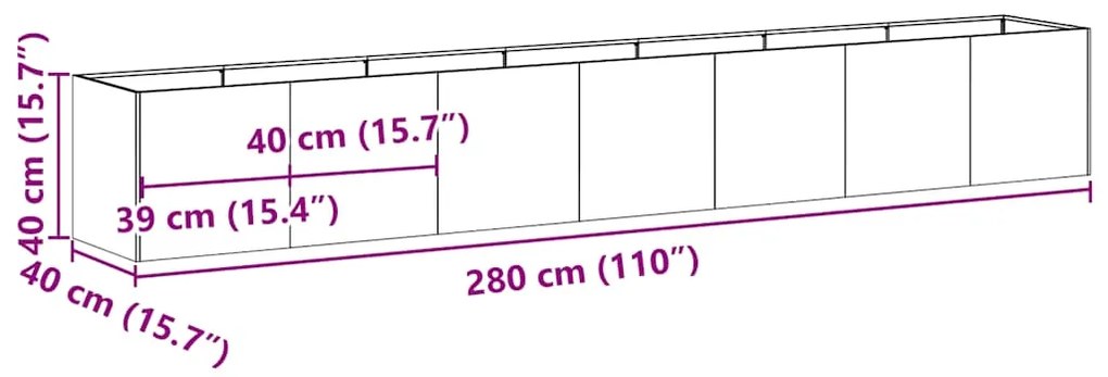 Ζαρντινιέρα 280x40x40 εκ. από Ανοξείδωτο Ατσάλι - Ασήμι