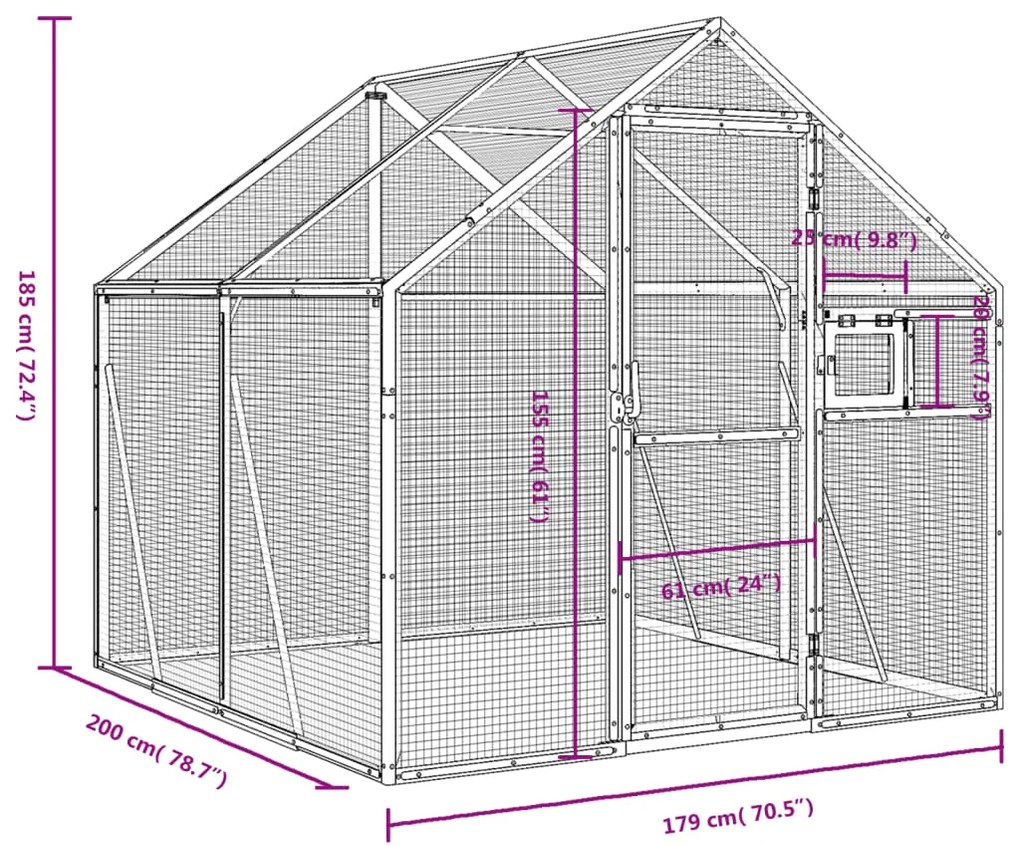vidaXL Κλουβί Ανθρακί 1,79 x 2 x 1,85 μ. από Αλουμίνιο