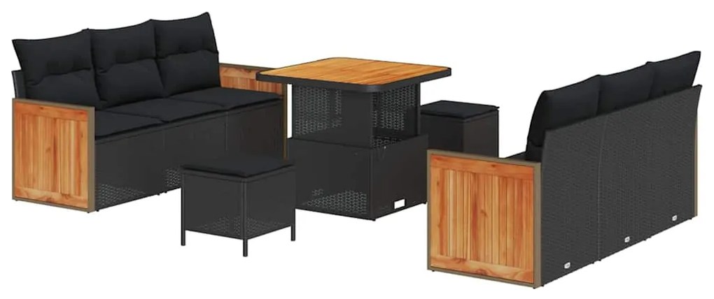 vidaXL Σετ Καναπέ Κήπου με μαξιλάρι 9 pcs Μαύρο 80 x 80 x 71 cm