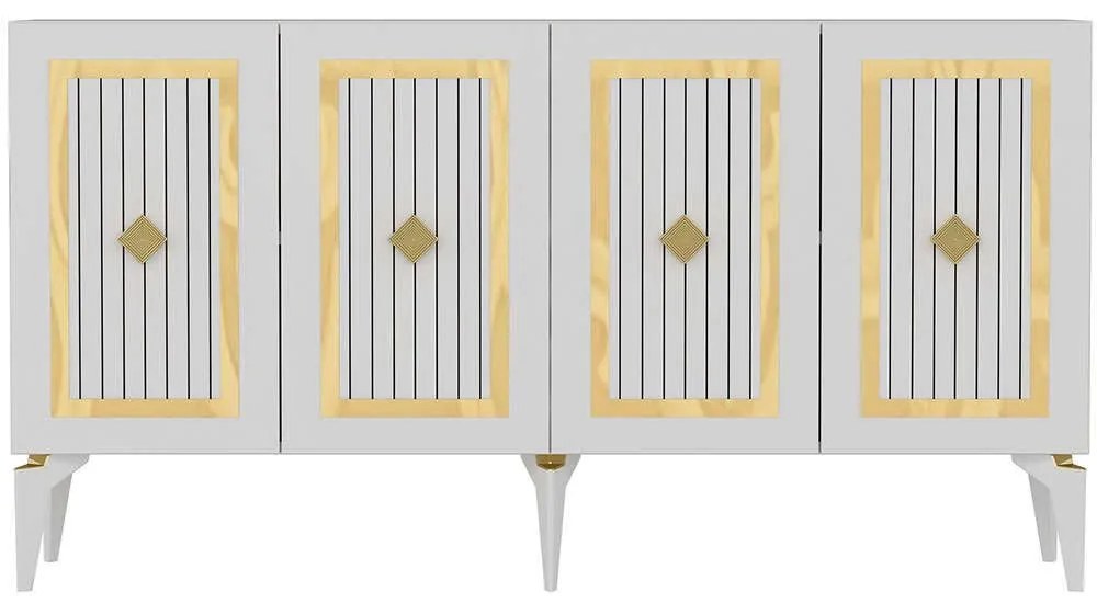 Μπουφές Nora 475OLV1756 150x40x79cm White-Gold Particle Board, Melamine