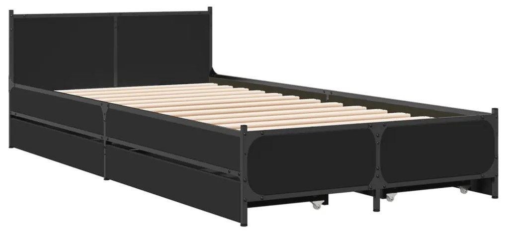 vidaXL Πλαίσιο Κρεβατιού με Συρτάρια Μαύρο 75x190εκ Επεξεργασμένο Ξύλο
