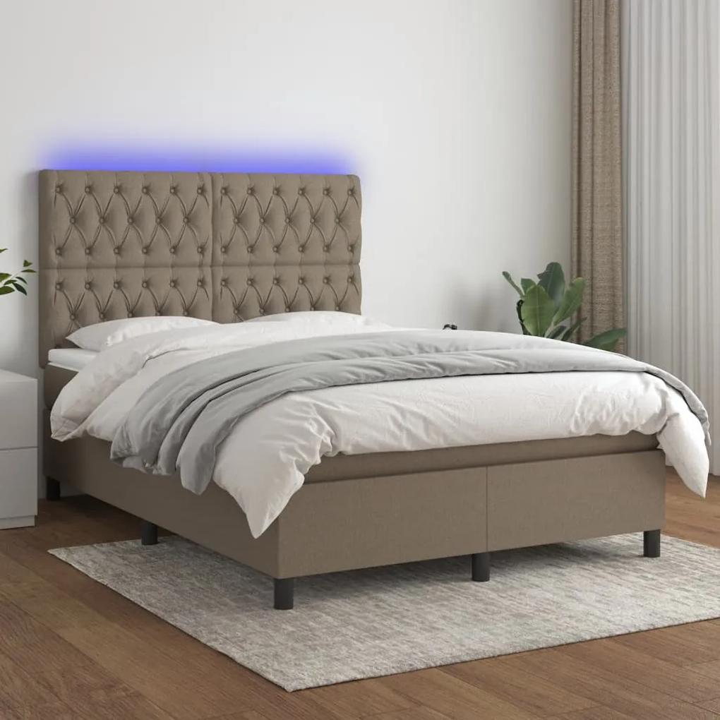 3135113 vidaXL Κρεβάτι Boxspring με Στρώμα &amp; LED Taupe 140x190 εκ. Υφασμάτινο μπεζ-γκρι, 1 Τεμάχιο