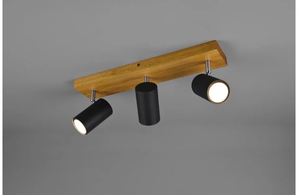 Σποτ Φωτιστικό Οροφής 3xGU10 Όψη Ξύλου Κινητό Marley Trio Lighting-812400332-Μαύρο 812400332