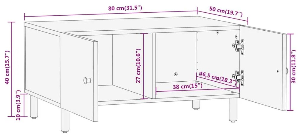 Τραπεζάκι Σαλονιού 80 x 50 x 40 εκ. από Μασίφ Ξύλο Μάνγκο - Καφέ