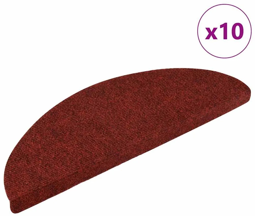 vidaXL Πατάκια Σκάλας Αυτοκόλ. 10 τεμ. Κόκκινα 56x17x3 εκ Βελονιασμένα