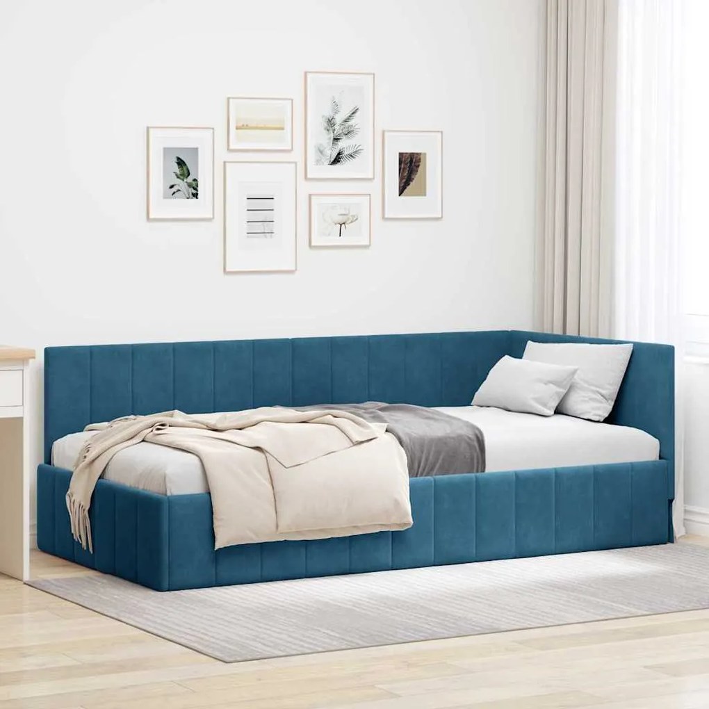 vidaXL Κρεβάτι Γωνίας με κεφαλάρι Μπλε 100 x 200 cm Βελούδο