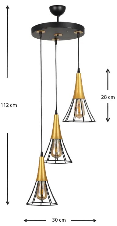 Φωτιστικό οροφής Havana Megapap E27 μεταλλικό τρίφωτο χρώμα μαύρο - χρυσό 30x30x112εκ. - GP030-0089,1
