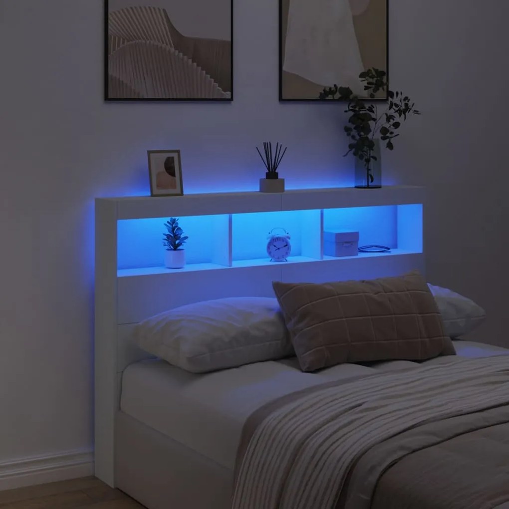 vidaXL Κεφαλάρι με Αποθηκευτικό Χώρο και LED Λευκό 140 x 17 x 102 εκ.