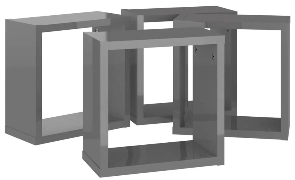 vidaXL Ράφια Κύβοι Τοίχου 4 τεμ. Γυαλιστερό Γκρι 30 x 15 x 30 εκ.
