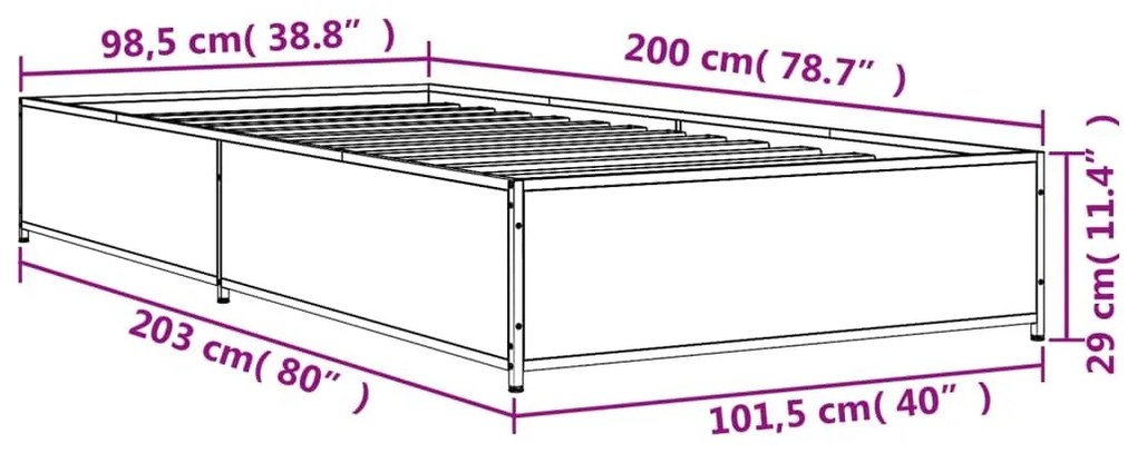 Πλαίσιο Κρεβατιού Sonoma Δρυς 100x200 εκ. Επεξ. Ξύλο &amp; Μέταλλο - Καφέ