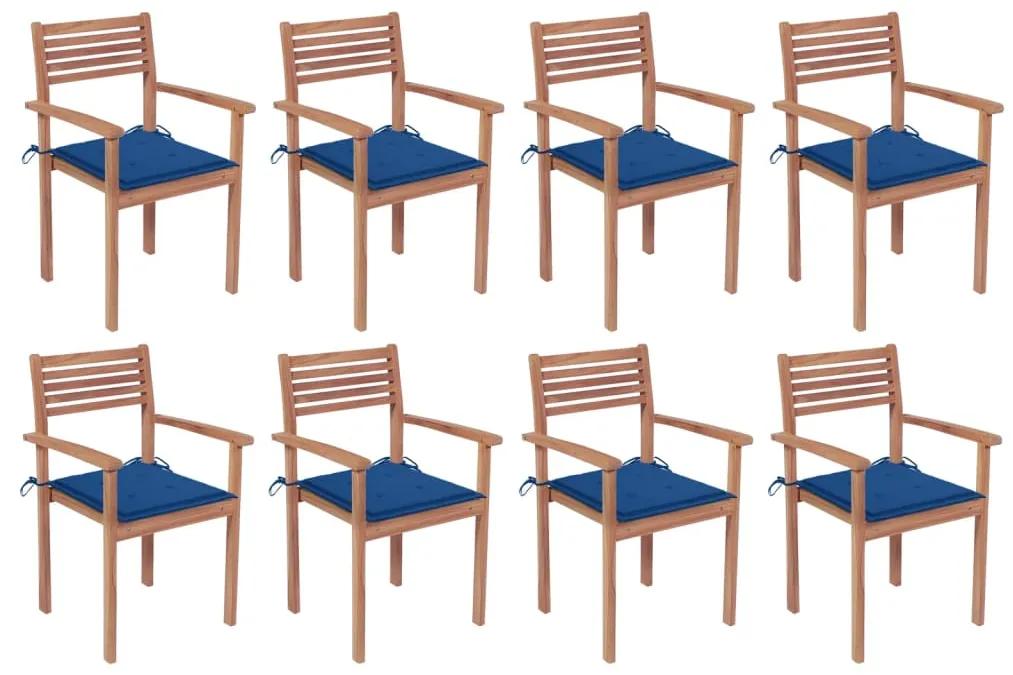 3072610 vidaXL Καρέκλες Κήπου Στοιβαζόμενες 8 τεμ. Μασίφ Ξύλο Teak &amp; Μαξιλάρια Μπλε, 1 Τεμάχιο