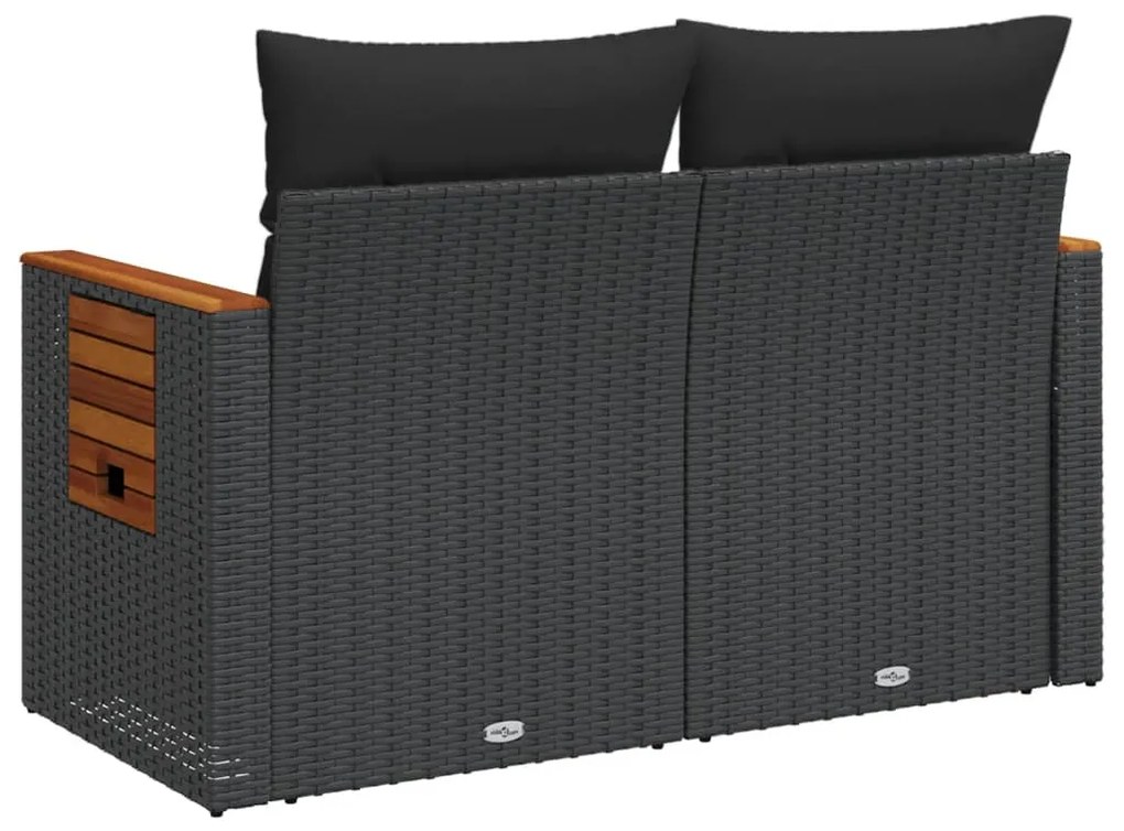 vidaXL Καναπές Κήπου Διθέσιος Μαύρος από Συνθετικό Ρατάν με Μαξιλάρια