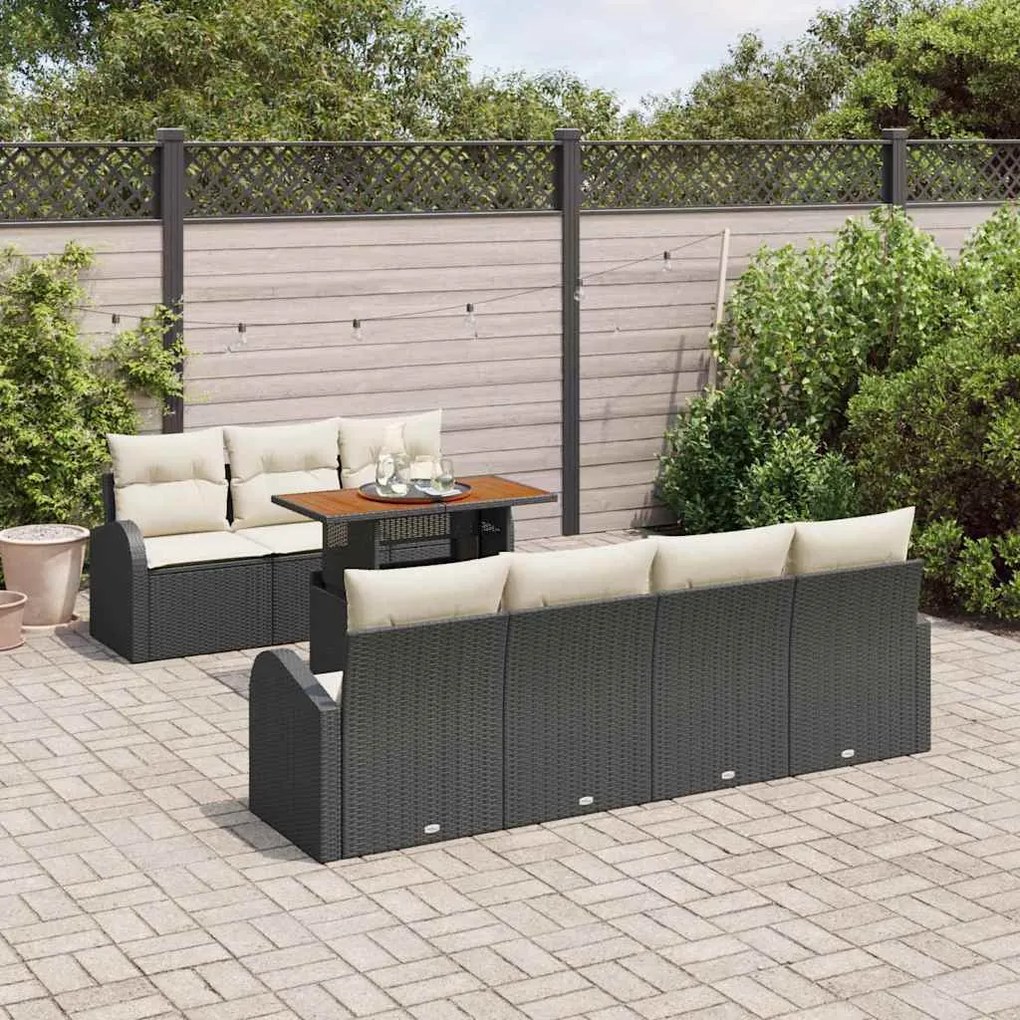 vidaXL Σετ Καναπέ Κήπου 8 pcs Μαύρο και κρεμ 100 x 55 x 73 εκ