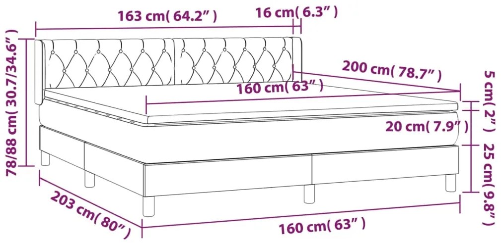 vidaXL Κρεβάτι Boxspring με Στρώμα Αν. Πράσινο 160x200εκ Υφασμάτινο