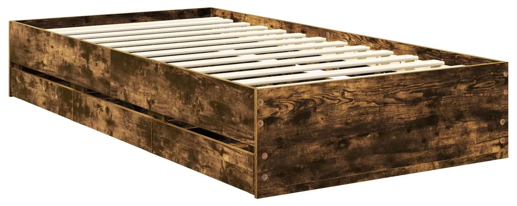 vidaXL Σκελετός Κρεβατιού Καπνιστό Δρύς 100 x 200 cm Μηχανήματος Ξύλο