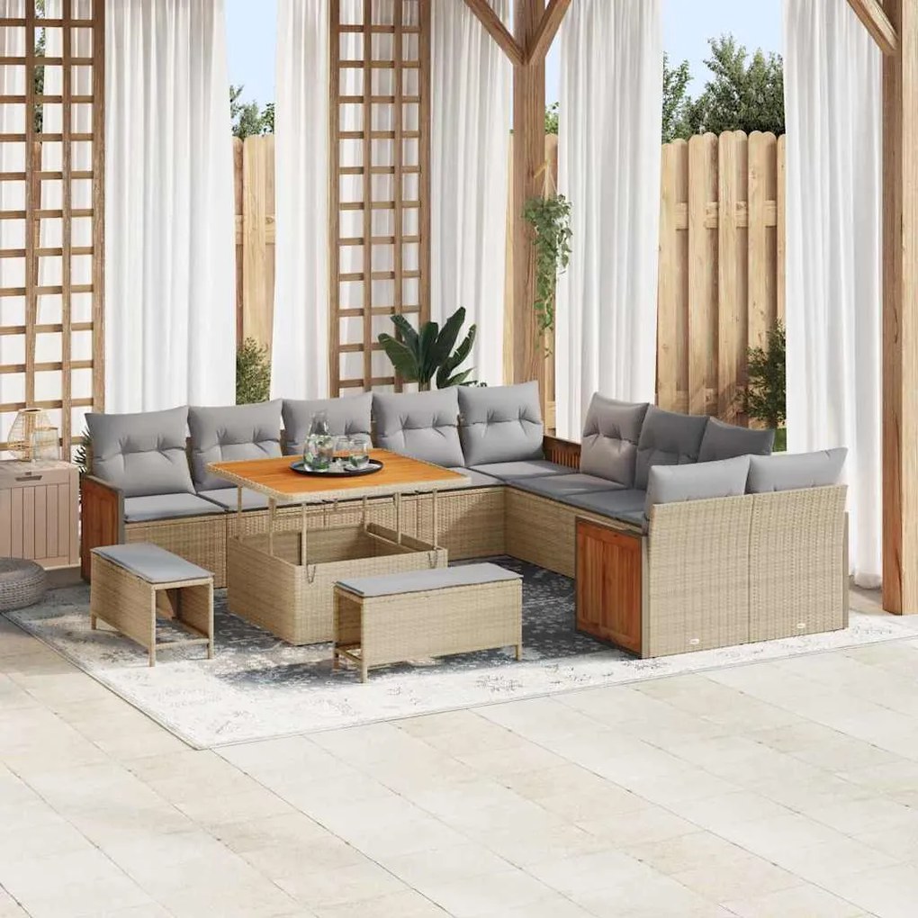 vidaXL Σετ Καναπέ Κήπου 13 pcs μπεζ και ανοιχτό γκρι 100 x 100 x 71 cm